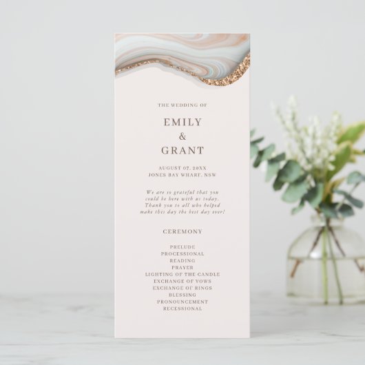 Agate Marble Texture Wedding Programm (Stehend Vorderseite)