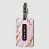 Agate Marble Trendy Blue Pink Gold Collection Gepäckanhänger (Vorderseite Vertikal)