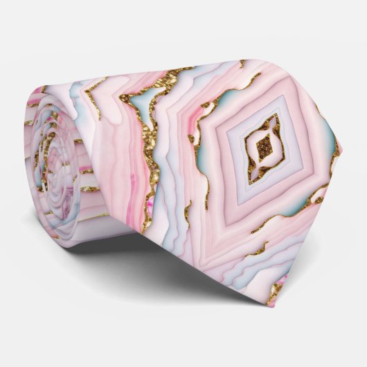 Agate Marble Trendy Blue Pink Gold Collection Krawatte (Gerollt)