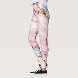 Agate Marble Trendy Blue Pink Gold Collection Leggings
