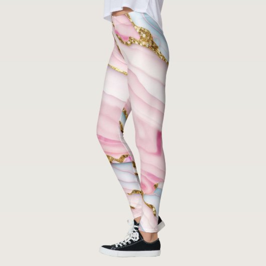 Agate Marble Trendy Blue Pink Gold Collection Leggings (Links)