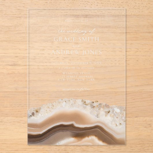 Agate Marble Wedding Acryleinladungen (Vorderseite)