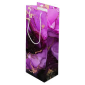 Agate Marbling Black Lila Gold Grosse Geschenktasc Geschenktüte Für Weinflaschen (Vorderseite Schrägansicht)