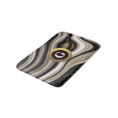 Agate-Monogramm für Schwarz-weiße und goldene Flüs Badematte (Schrägansicht)