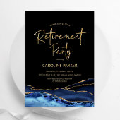 Agate Navy Blue Black Gold Retirement Party Einladung