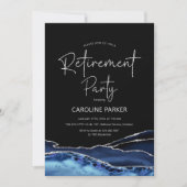 Agate Navy Blue Black Silver Retirement Party Einladung (Vorderseite)