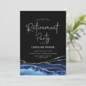 Agate Navy Blue Black Silver Retirement Party Einladung (Stehend Vorderseite)