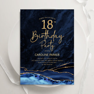Agate Navy Blue Gold 18. Geburtstag Einladung