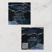 Agate Navy Blue Gold Business Card mit QR Code Quadratische Visitenkarte (Vorne/Hinten)