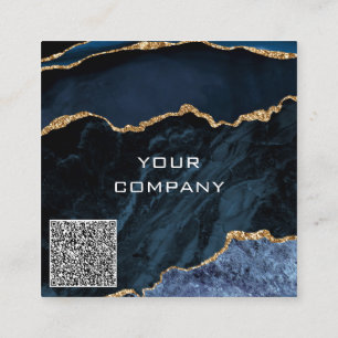 Agate Navy Blue Gold Business Card mit QR Code Quadratische Visitenkarte