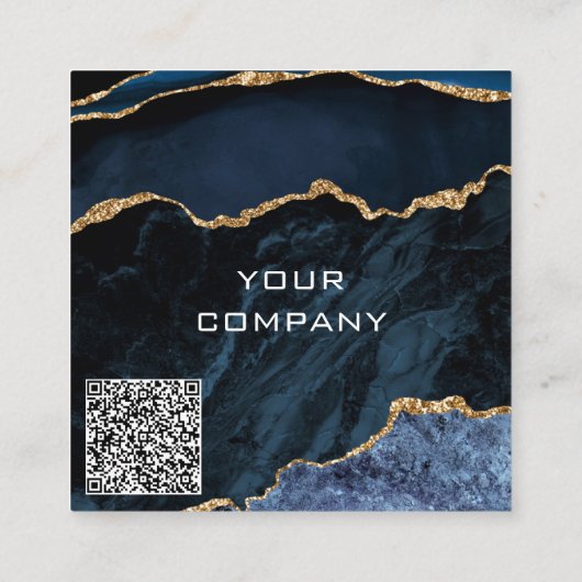 Agate Navy Blue Gold Business Card mit QR Code Quadratische Visitenkarte (Rückseite)