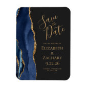 Agate Navy Blue Gold Dark Save the Date Magnet (Vertikal)