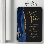 Agate Navy Blue Gold Dark Save the Date Magnet