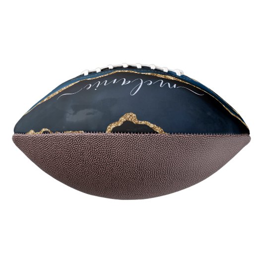 Agate Navy Blue Gold Edelstein Marmormonogramm Football (Gedreht 90)