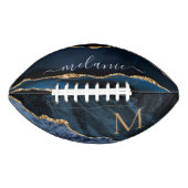 Agate Navy Blue Gold Edelstein Marmormonogramm Football (Vorderseite)