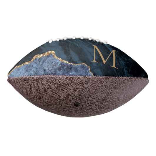 Agate Navy Blue Gold Edelstein Marmormonogramm Football (Gedreht 270)
