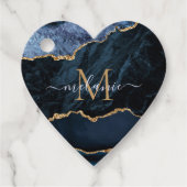 Agate Navy Blue Gold Edelstein Marmormonogramm Geschenkanhänger (Vorderseite)