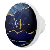 Agate Navy Blue Gold Edelstein Marmormonogramm Keramikknauf (Rechts)