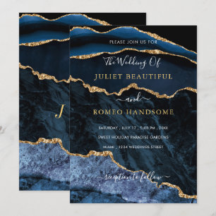 Agate Navy Blue Gold Gemstone Hochzeitseinladung