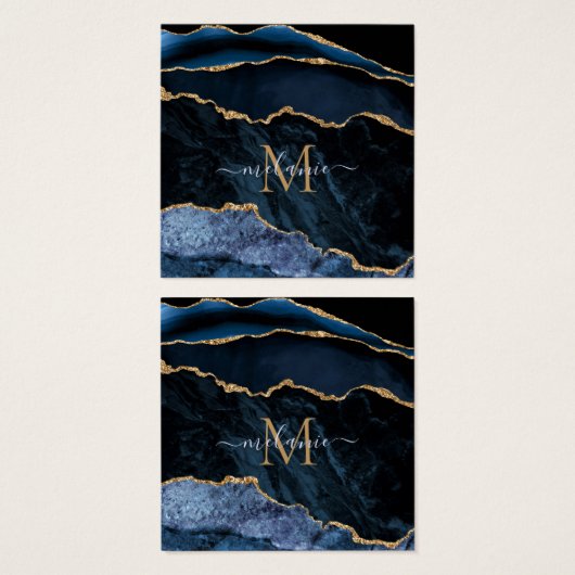 Agate Navy Blue Gold Gemstone Marmormonogramm Name (Vorne & Hinten)