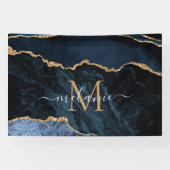 Agate Navy Blue Gold Gemstone Marmormonogramm Name Banner (Horizontal)