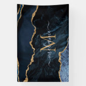Agate Navy Blue Gold Gemstone Marmormonogramm Name Banner (Vertikal)