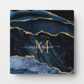 Agate Navy Blue Gold Gemstone Marmormonogramm Name Fotoplatte (Vorderseite)