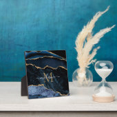 Agate Navy Blue Gold Gemstone Marmormonogramm Name Fotoplatte (InSitu)