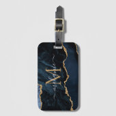 Agate Navy Blue Gold Gemstone Marmormonogramm Name Gepäckanhänger (Vorderseite Vertikal)