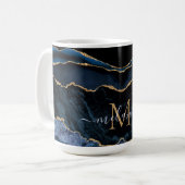 Agate Navy Blue Gold Gemstone Marmormonogramm Name Kaffeetasse (Vorderseite Links)