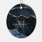 Agate Navy Blue Gold Gemstone Marmormonogramm Name Keramik Ornament (Links)