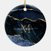 Agate Navy Blue Gold Gemstone Marmormonogramm Name Keramik Ornament (Hinten)