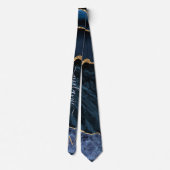 Agate Navy Blue Gold Gemstone Marmormonogramm Name Krawatte (Rückseite)
