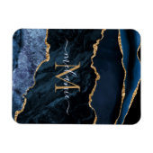 Agate Navy Blue Gold Gemstone Marmormonogramm Name Magnet (Horizontal)
