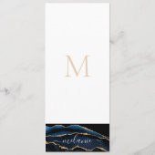 Agate Navy Blue Gold Gemstone Marmormonogramm Name Menükarte (Rückseite)