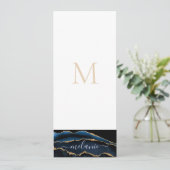 Agate Navy Blue Gold Gemstone Marmormonogramm Name Menükarte (Stehend Vorderseite)