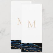 Agate Navy Blue Gold Gemstone Marmormonogramm Name Menükarte (Vorne/Hinten)