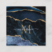 Agate Navy Blue Gold Gemstone Marmormonogramm Name Rabattkarte (Rückseite)