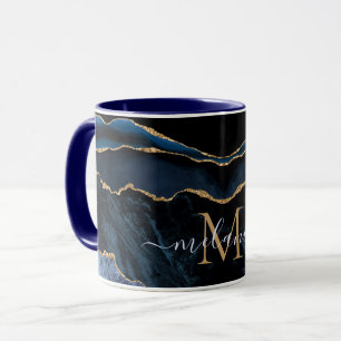 Agate Navy Blue Gold Gemstone Marmormonogramm Name Tasse