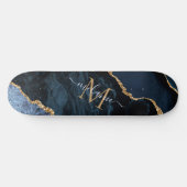 Agate Navy Blue Gold Gemstone Monogram Skateboard (Horizontal)