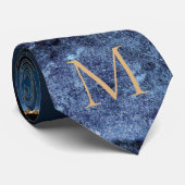 Agate Navy Blue Gold Gemstone Neck Tie - Monogram Krawatte (Gerollt)