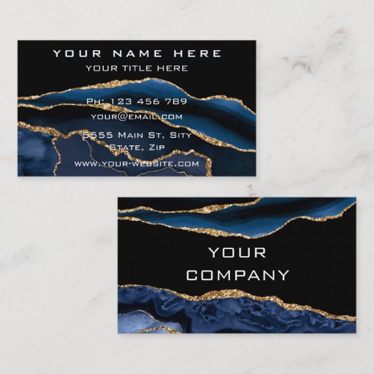 Agate Navy Blue Gold Geode Gemstone Business Card Visitenkarte (Vorne/Hinten)