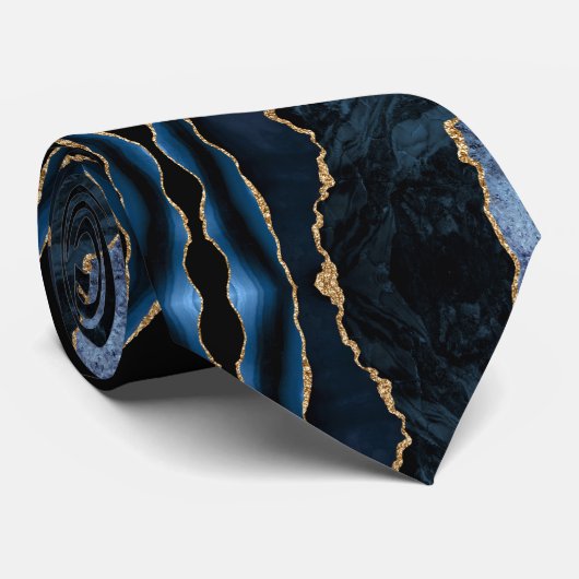 Agate Navy Blue Gold Geode Marble Elegant Neck Tie Krawatte (Gerollt)