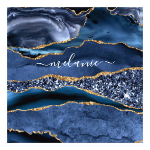 Agate Navy Blue Gold Glitzer Gemstone Individuelle Fotodruck