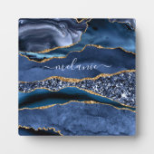 Agate Navy Blue Gold Glitzer Gemstone Individuelle Fotoplatte (Vorderseite)