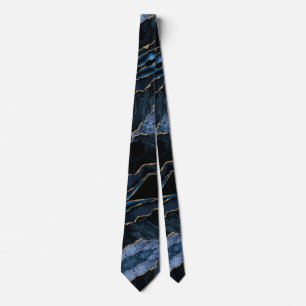 Agate Navy Blue Gold Glitzer Gemstone Neck Tie Krawatte