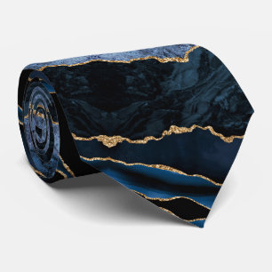 Agate Navy Blue Gold Glitzer Gemstone Neck Tie Krawatte
