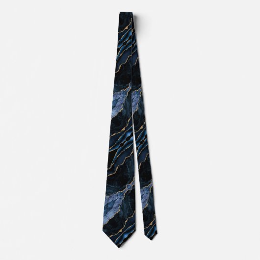 Agate Navy Blue Gold Glitzer Geode Marble Neck Tie Krawatte (Vorderseite)