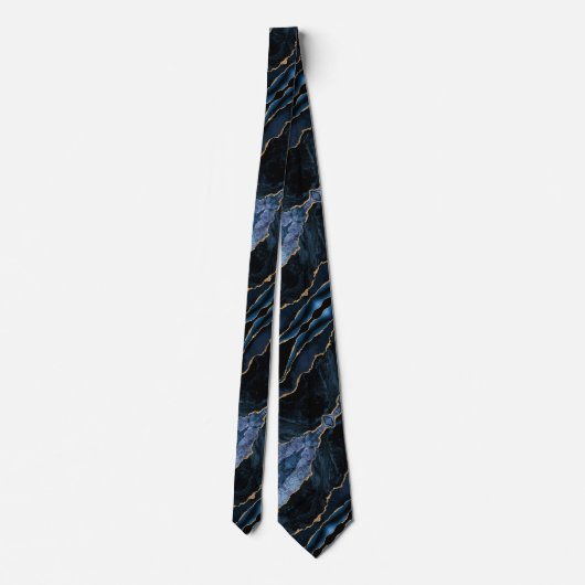 Agate Navy Blue Gold Glitzer Geode Marble Neck Tie Krawatte (Rückseite)