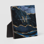 Agate Navy Blue Gold Glitzer Geode Monogram Plaque Fotoplatte (Vorderseite)